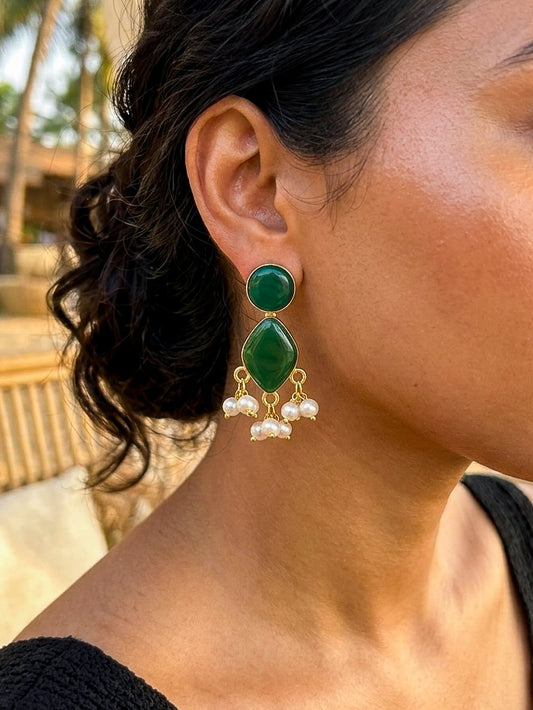 Gem Drop – Green Handmade Brass Earrings
