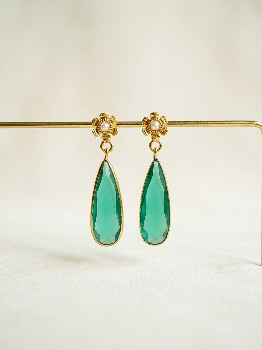 Pixie Drops Teal Green Handmade Brass Earrings