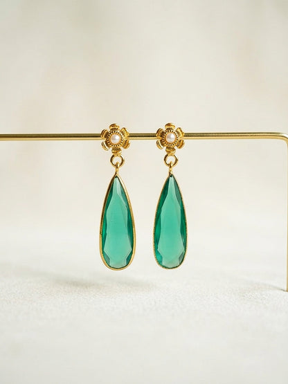 Pixie Drops Teal Green Handmade Brass Earrings