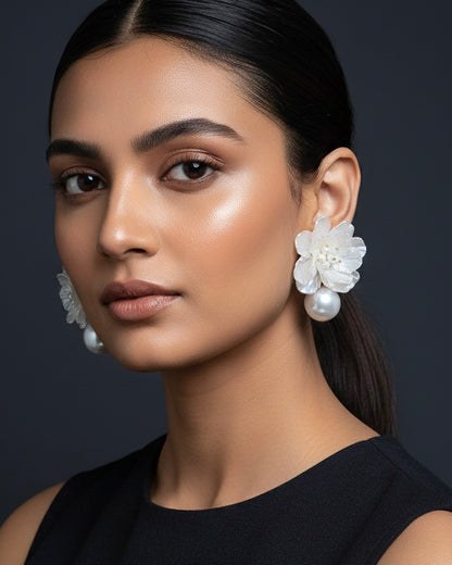 Sweet Pearl Flower Beaded Pearl Drop Earrings