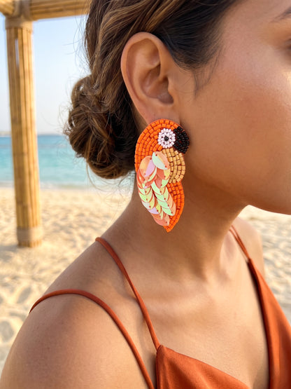 Orange Parrot Handmade Beaded Bird Earrings