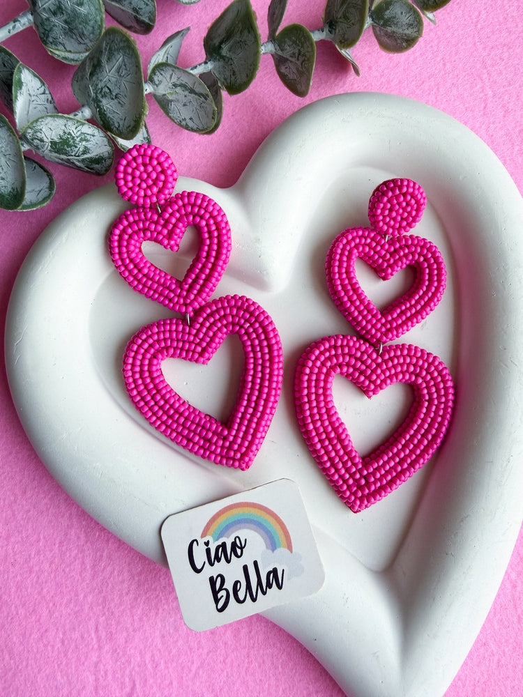 Steal My Love Handmade Beaded Pink Heart Shaped Earrings