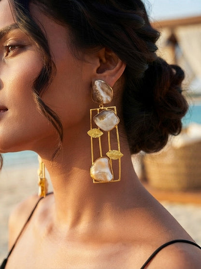 Ivy Leaf Mother Of Pearl Handmade Brass Earrings