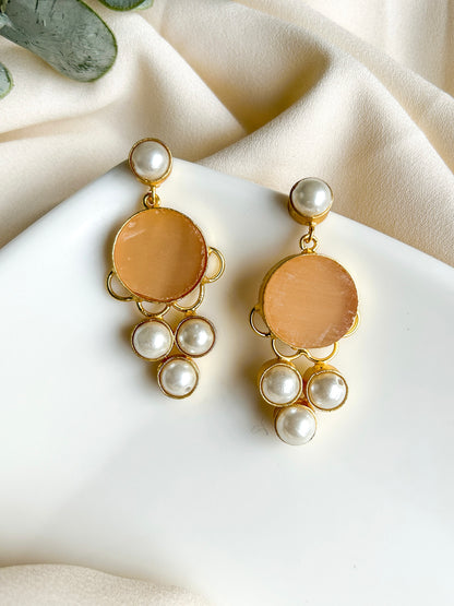 Peach Druzy Drop Handmade Brass Earrings