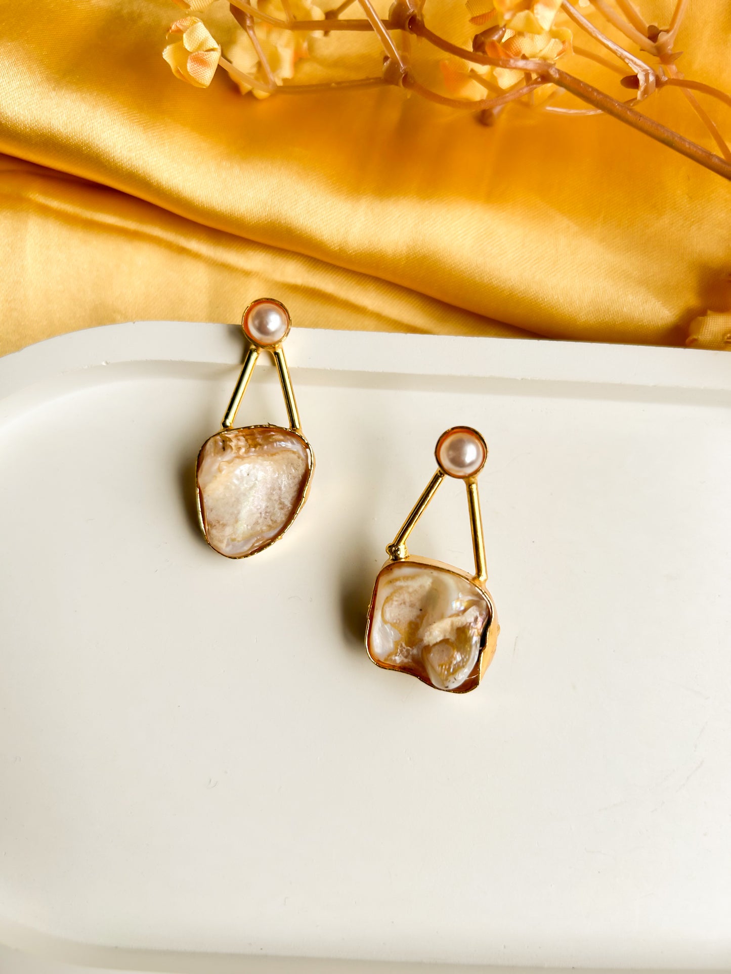 Ava Pearl Brass Earrings