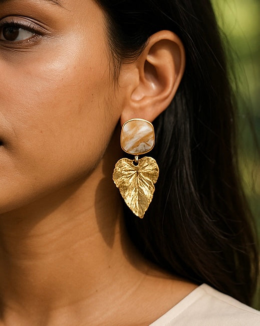 Golden Leaf Handmade Brass Earrings