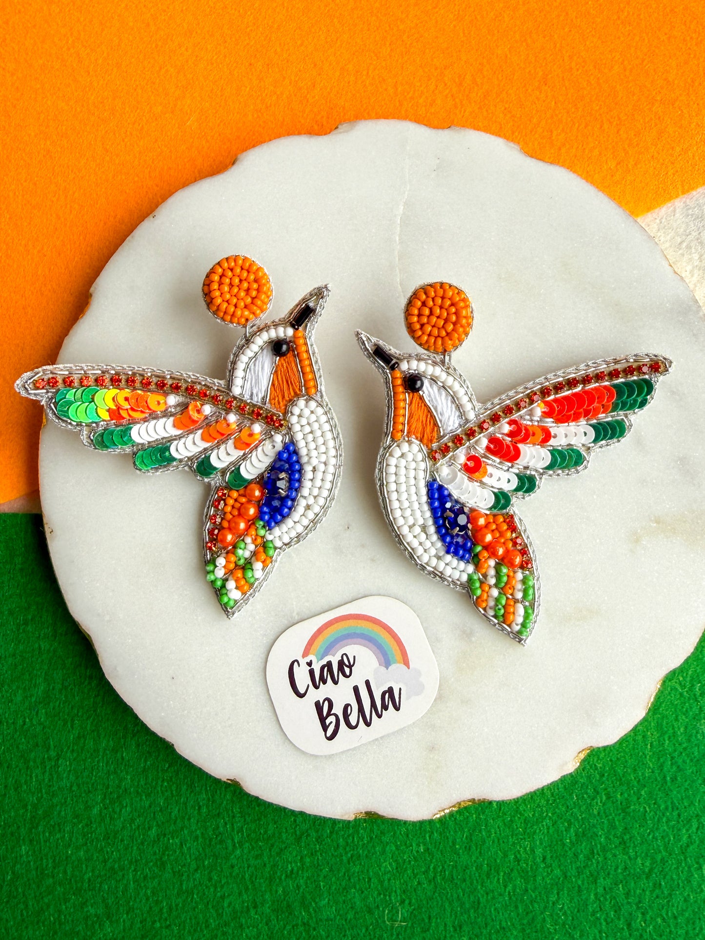 Tiranga Bird Handmade Tricolour Beaded Earrings