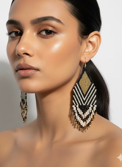 Golden Diamond Handmade Beaded Earrings