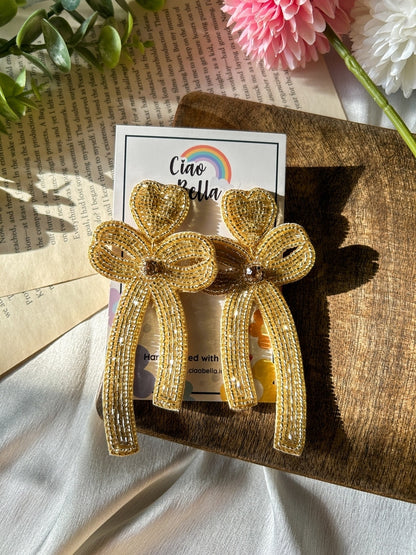 Glam Bow (Gold) Handmade Beaded Earrings