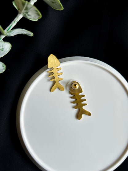 Fish Bone Handmade Brass Stud Earrings