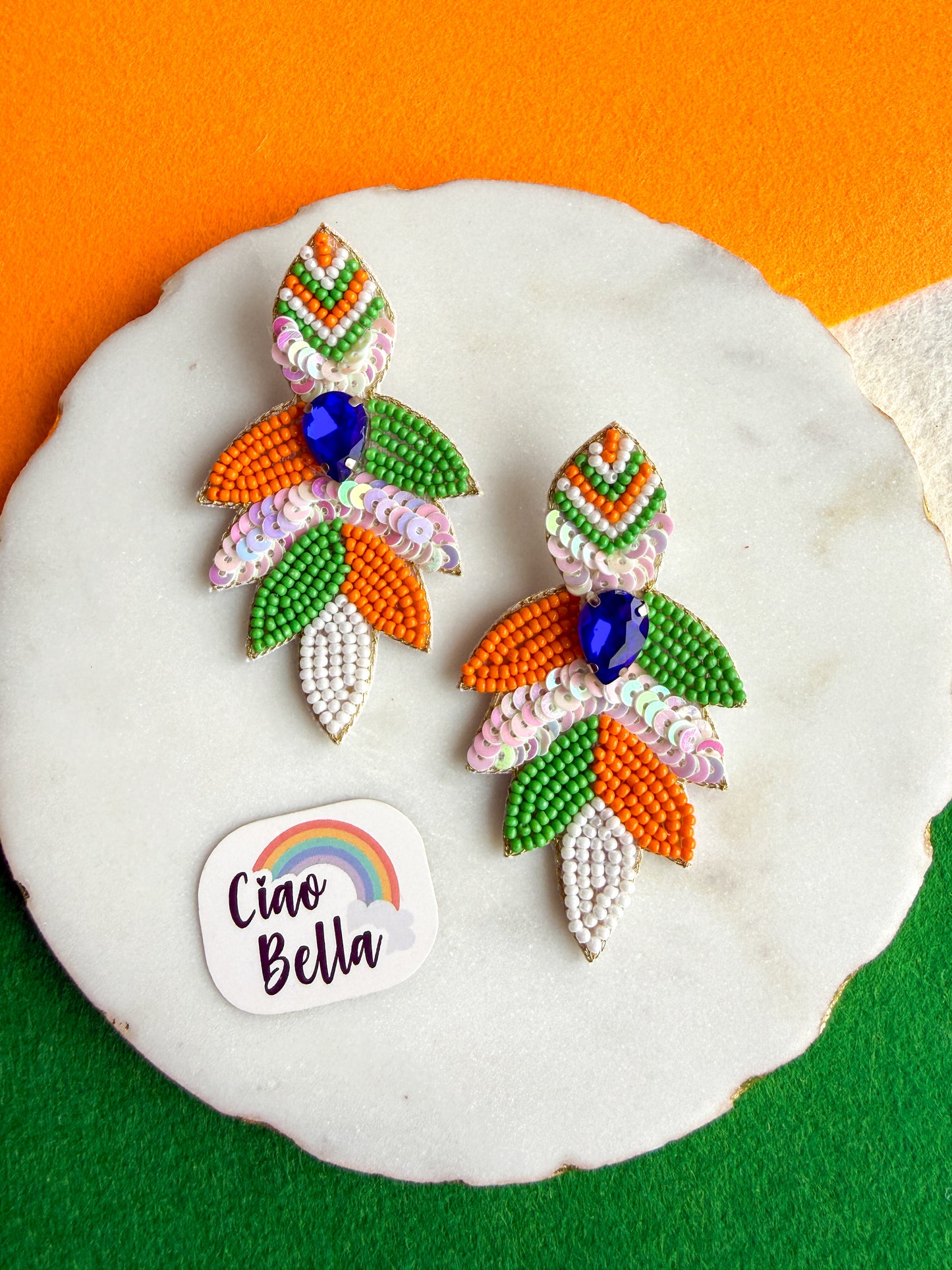 Tiranga Leaf Handmade Tricolour Beaded Earrings