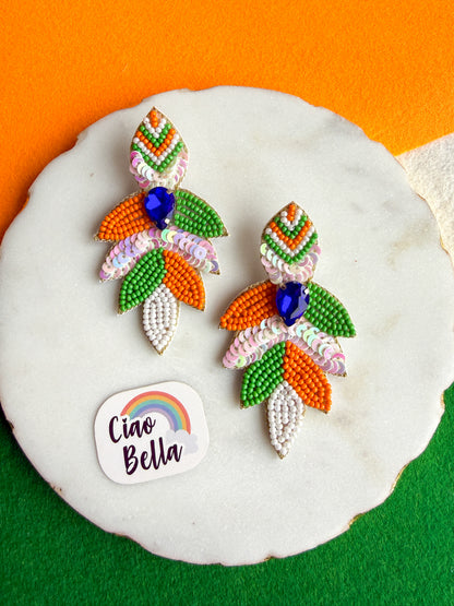 Tiranga Leaf Handmade Tricolour Beaded Earrings