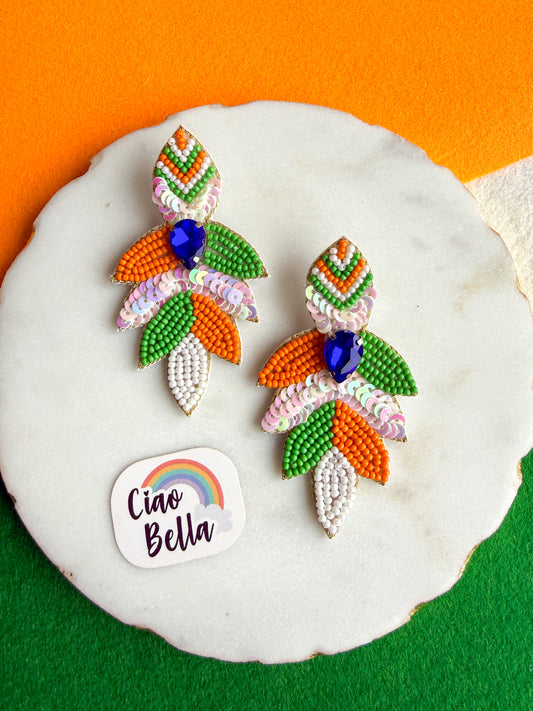 Tiranga Leaf Handmade Tricolour Beaded Earrings