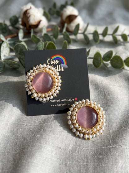 Sitara Blush Pink Pearl Round Handmade Brass Earrings