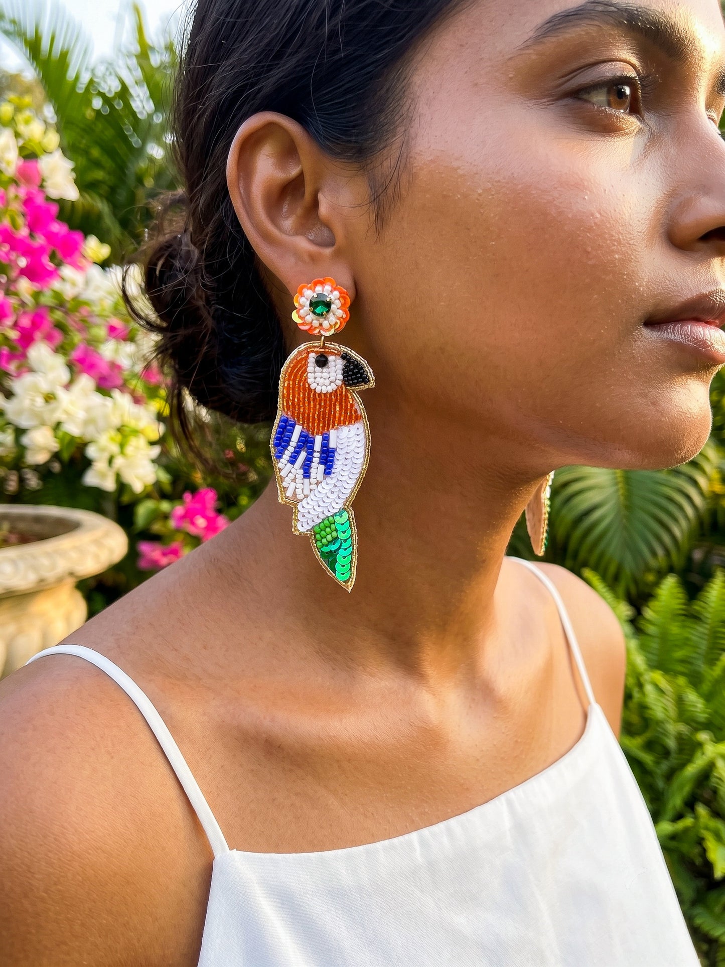 Tiranga Parrot Handmade Tricolour Beaded Bird Earrings