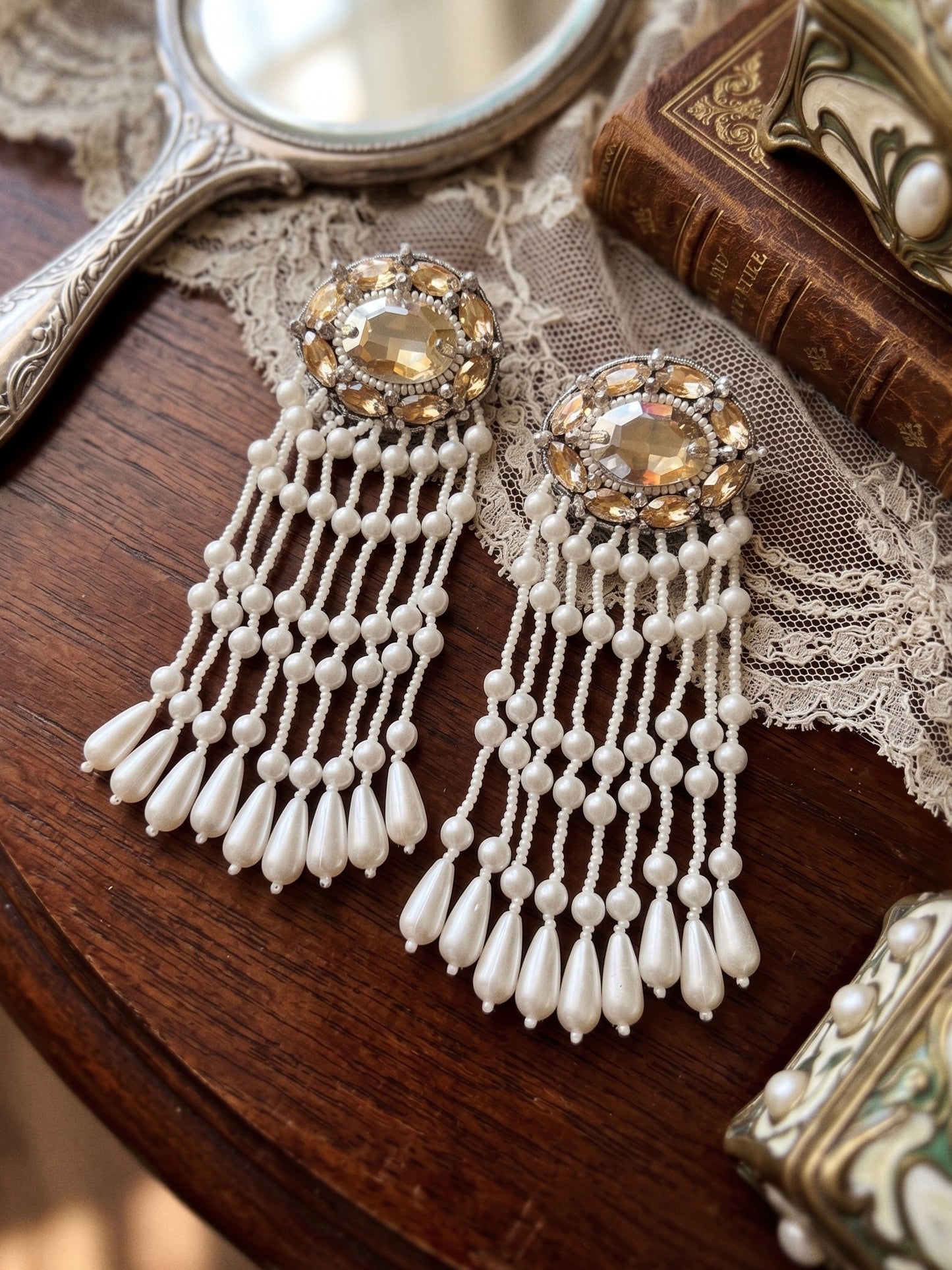 Taara Handmade Beaded Pearl Tassel Earrings