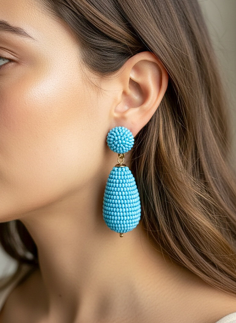 Baby Blue Drop Handmade Beaded Earrings