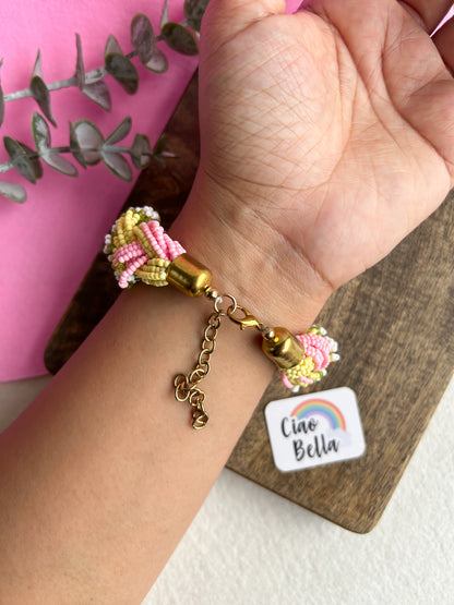 Luxe Flora Pink Yellow Handmade Beaded Bracelet