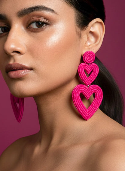 Steal My Love Handmade Beaded Heart Shaped Earrings