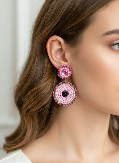 Blush Pink Mini Evil Eye Handmade Beaded Earrings