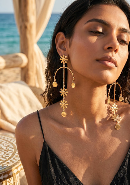 Wildflower Charm Drops Handmade Brass Earrings
