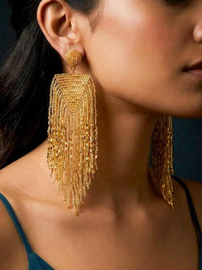 Luxe Gold Handmade Beaded Tassel Earrings