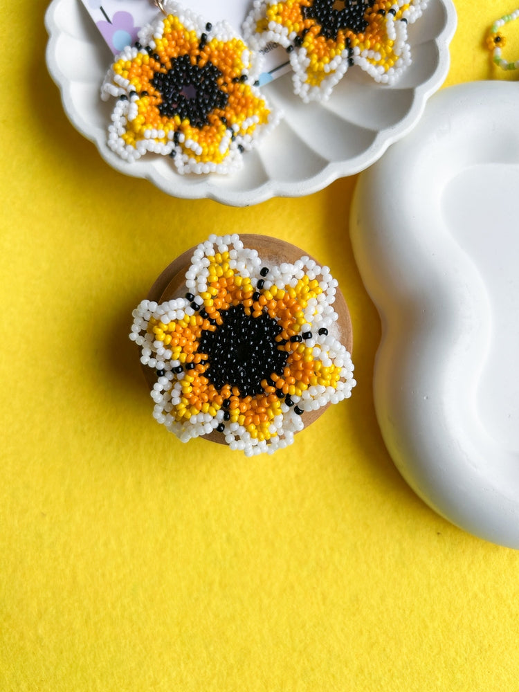 Sun-Kissed Flower Handmade Beaded Necklace + Earrings + Ring Set