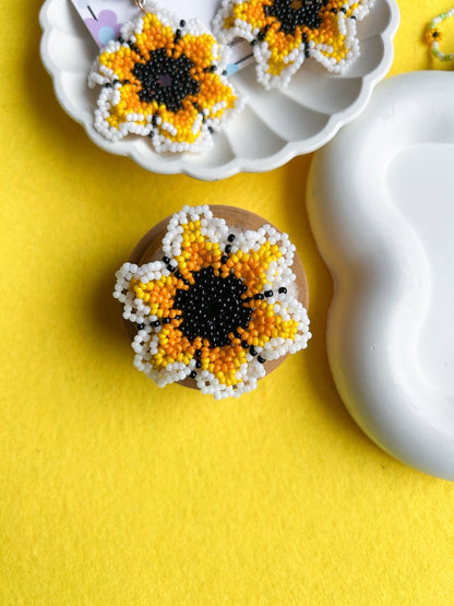 Sun-Kissed Flower Handmade Beaded Necklace + Earrings + Ring Set