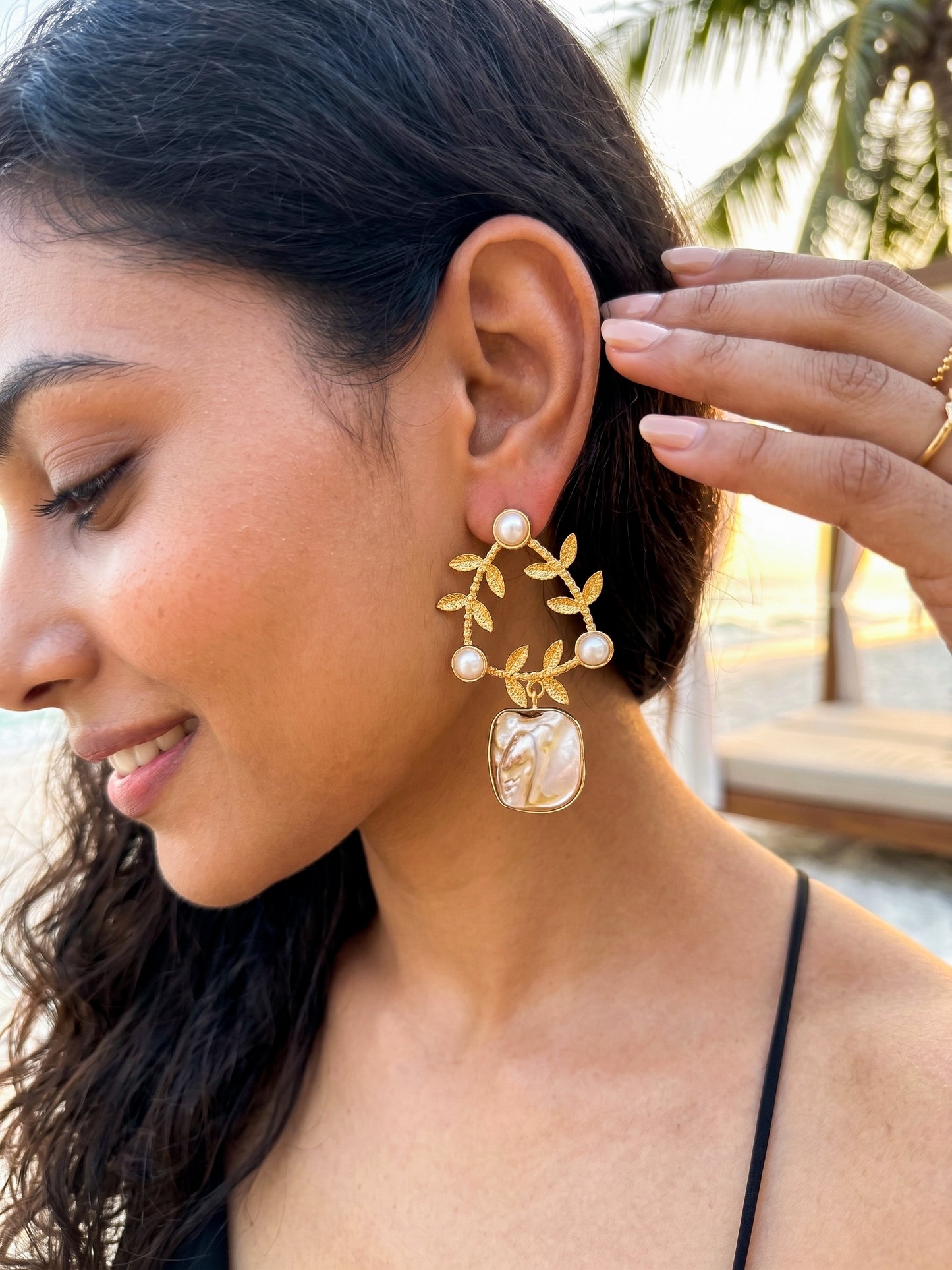 Olivia Mother of Pearl Drop Handmade Brass Earrings