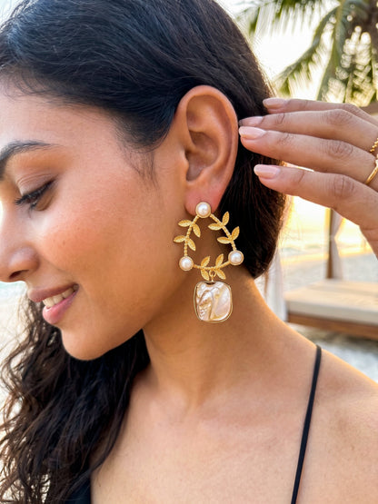 Olivia Mother of Pearl Drop Handmade Brass Earrings