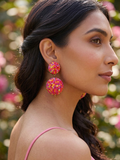 Tutti Frutti Pink Rainbow Drop Handmade Beaded Earrings