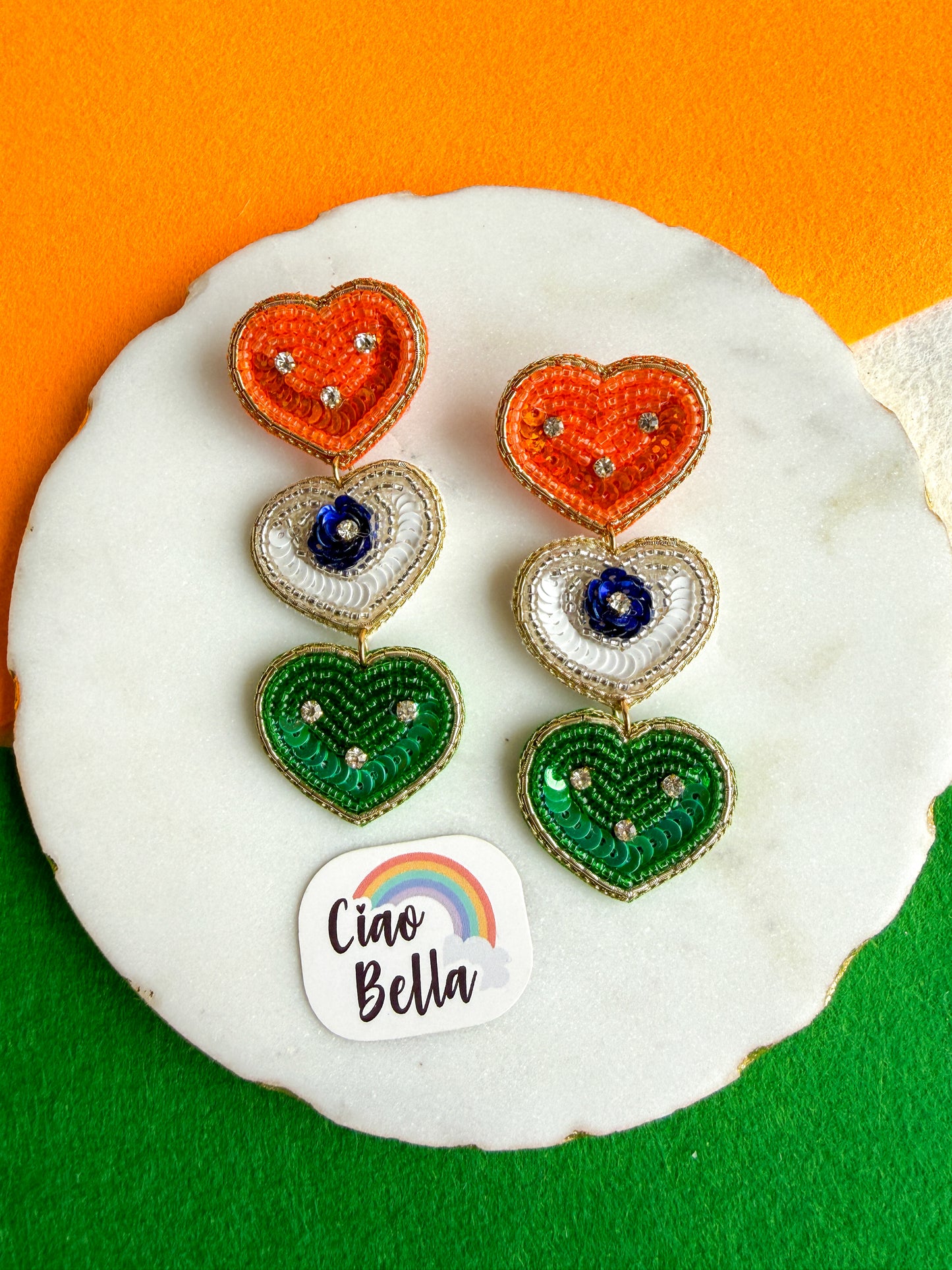 Heart of India Handmade Tricolour Beaded Earrings
