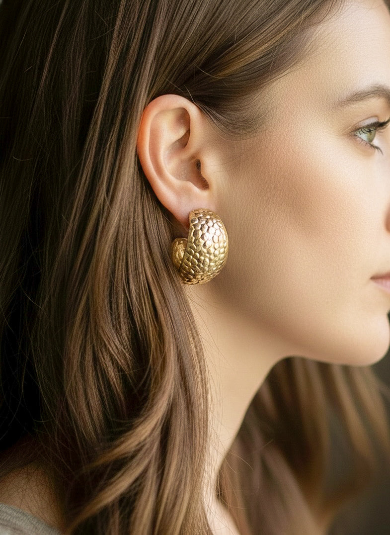 Textured Hoop Handmade Brass Earrings