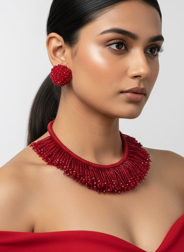 Laalima Handmade Beaded Necklace + Earrings Set