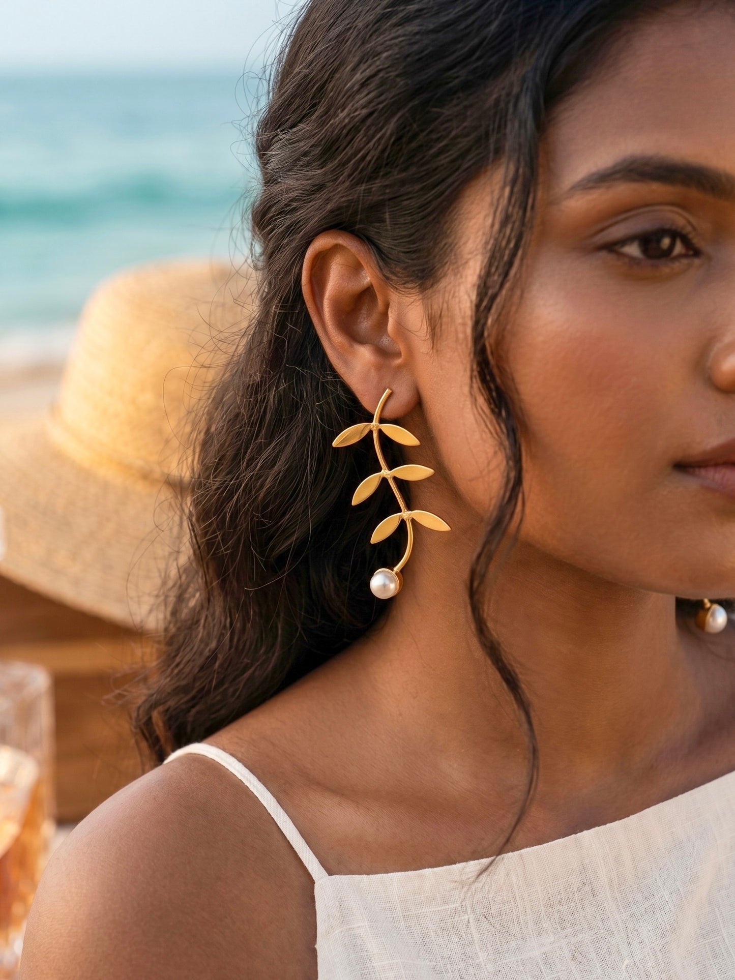 Pearl Vine Handmade Brass Earrings