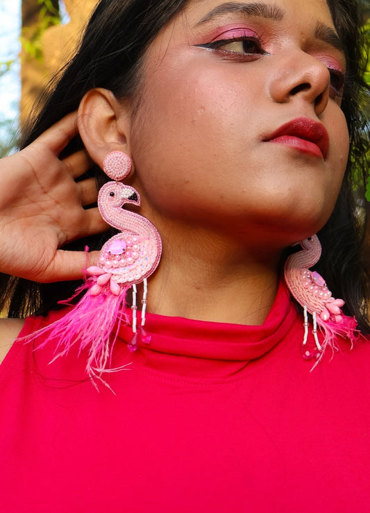 Flamazing Flamingo Bird Handmade Beaded Earrings