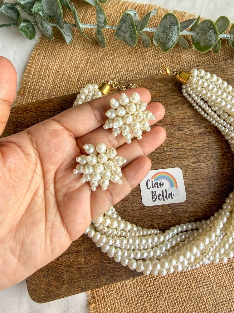 Maya Pearl Handmade Necklace + Stud Earrings Set