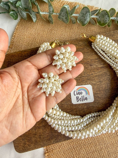 Maya Pearl Handmade Necklace + Stud Earrings Set