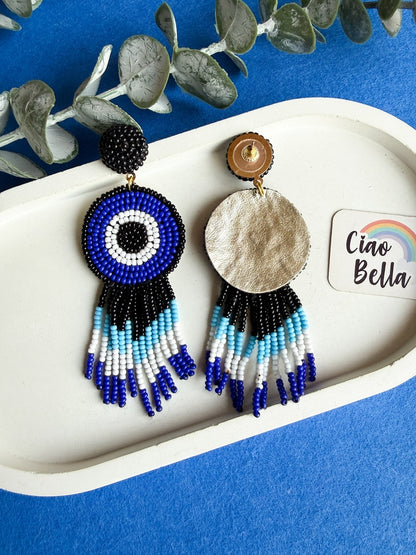 Boho Blue Evil Eye Handmade Beaded Earrings