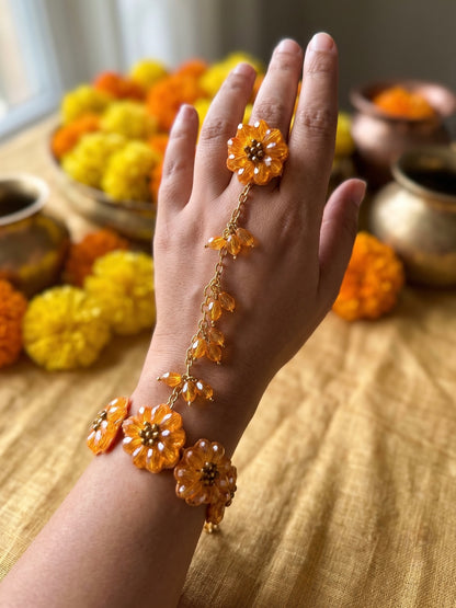 Sparkling Sunflower Handmade Beaded Hathphool (Single Hand)
