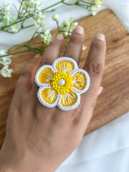 Sunshine Blossom Handmade Beaded Ring