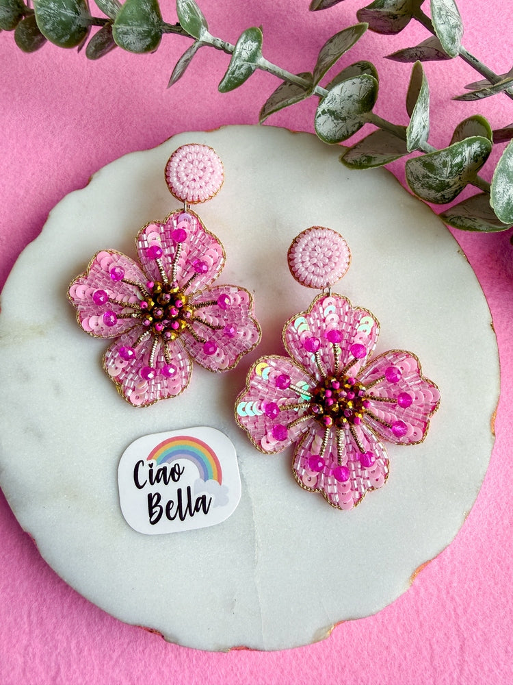 Blush Pink Glow Flower Handmade Beaded Earrings