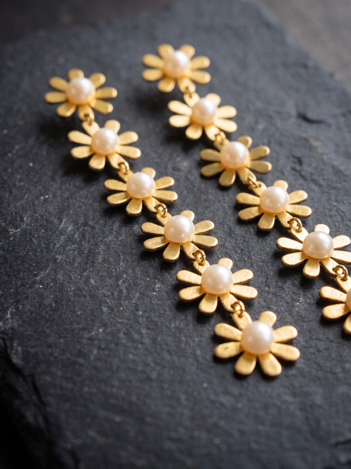 Pearl Petals Handmade Brass Earrings