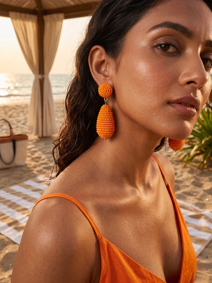 Tangerine Orange Drop Handmade Beaded Earrings