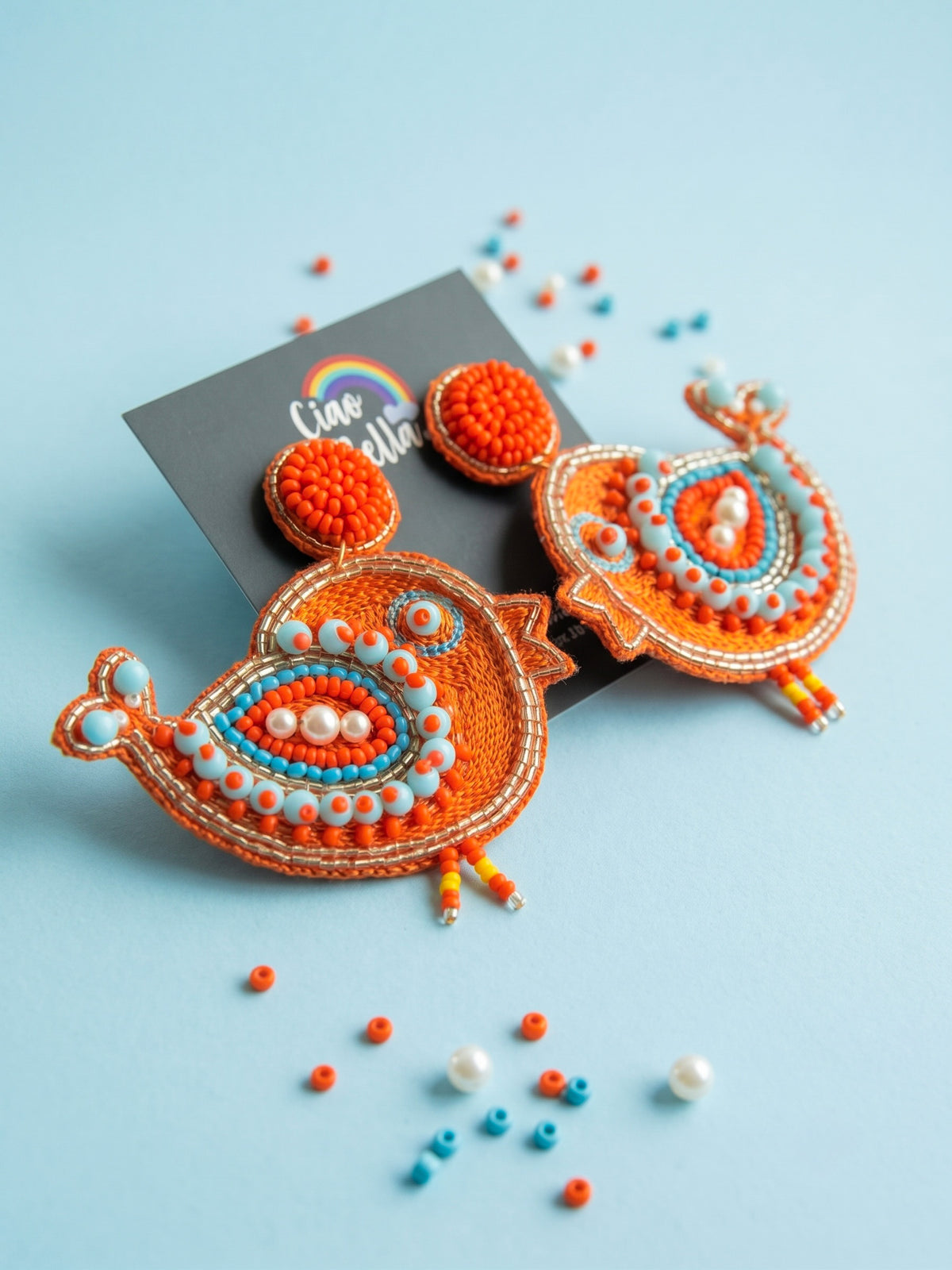 Chirpy Birdie Orange Handmade Beaded Earrings
