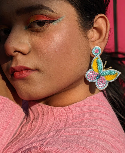 Sun-Kissed Turquoise Handmade Beaded Butterfly Earrings