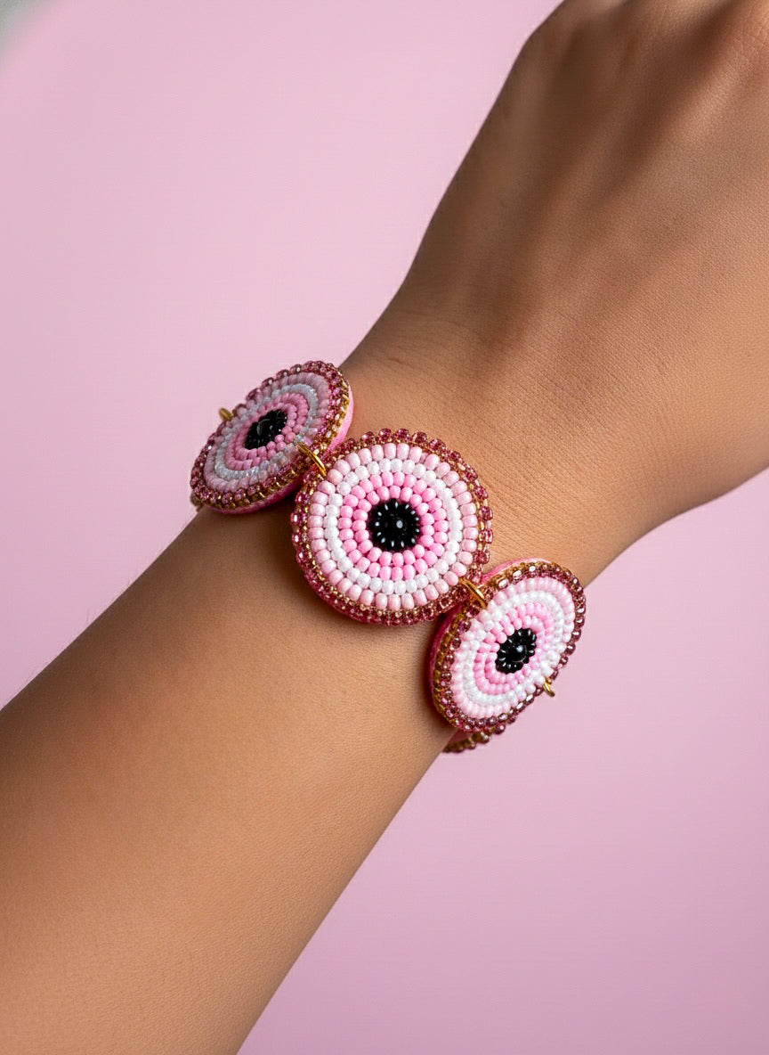 Blush Pink Evil Eye Handmade Beaded Bracelet