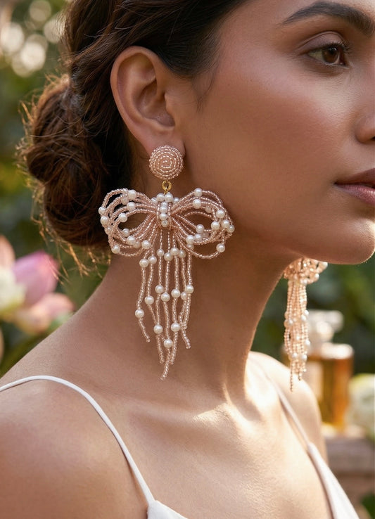 Pookie Bow (Rose Gold) Handmade Beaded Earrings