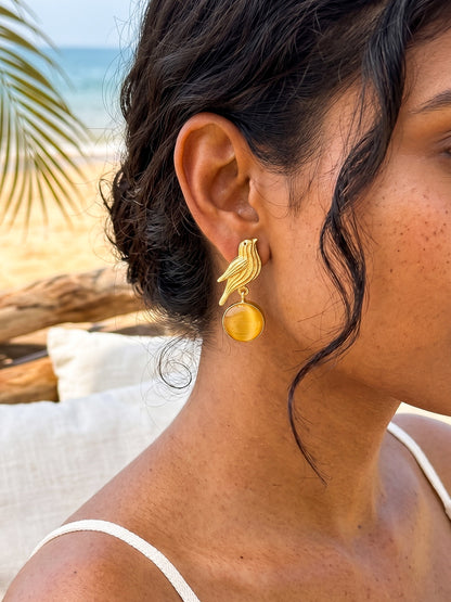 Hello Birdie Handmade Brass Earrings - Yellow Round
