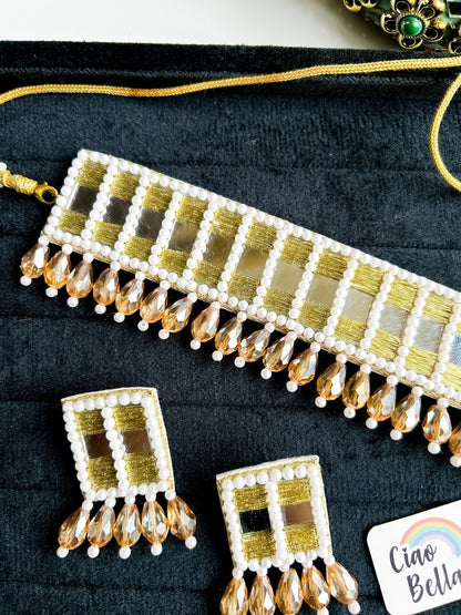 Sitara Gold Handmade Beaded Necklace & Earrings Set